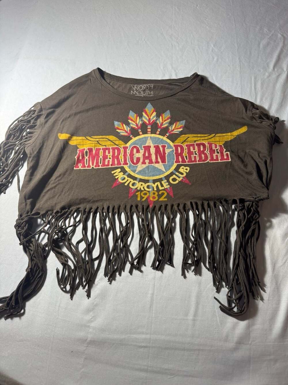 Word of Mouth American Rebel Motorcycle Club 1982 Fringe Crop T-Shirt